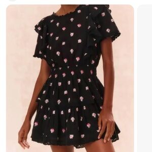 NEW LoveShackFancy Black Dress with Pink Floral Pattern size M